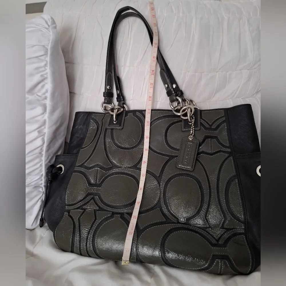 Coach Black and Gray Embossed C Patterned Tote - Picture 5 of 9